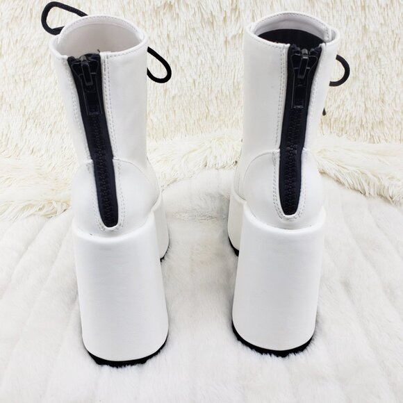 White Matte Chunky Platform Goth Punk Ankle Boots Camel - Picture 2 of 14